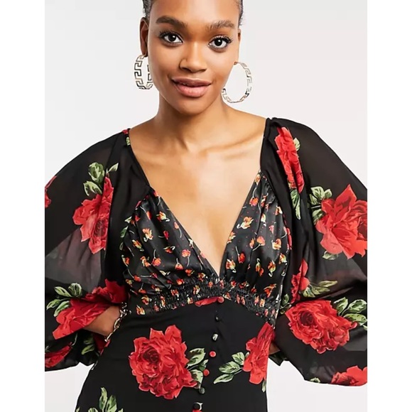 ASOS DESIGN Button Front Mini Dress in Rose Print - Picture 3 of 6